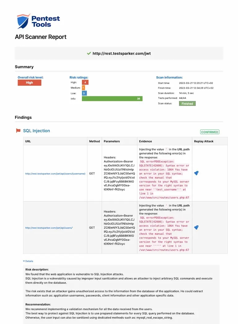 API Vulnerability Scanner Report Sample