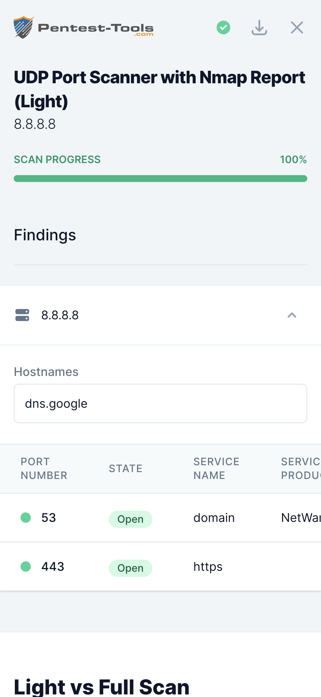 Pentest-Tools.com UDP Port Scanner with NMap Sample Report