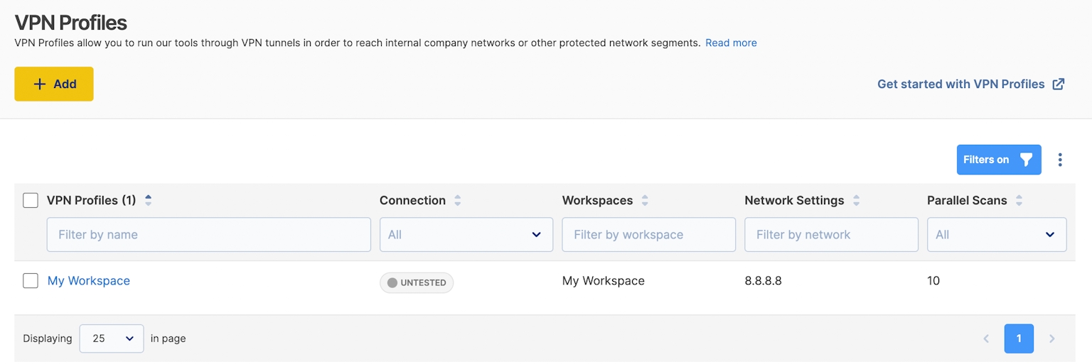 VPN Profiles Screen