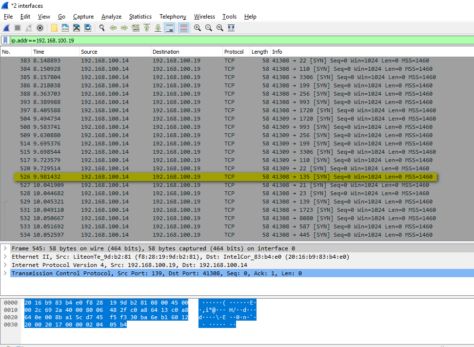 the packet exchange during the scanning process