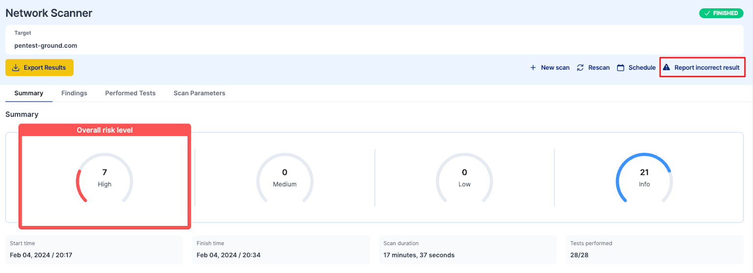 Network Scanner summary report