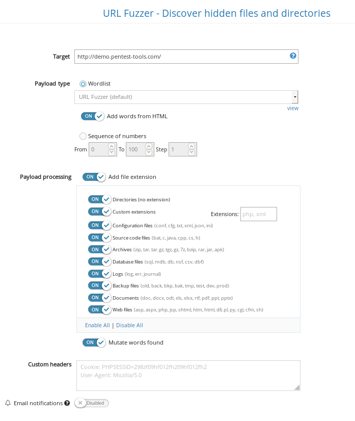 scan with the URL Fuzzer