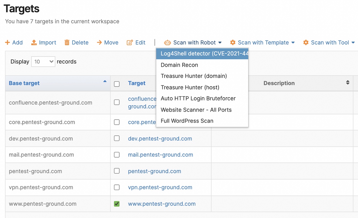 Log4Shell pentest robot Pentest-tools.com